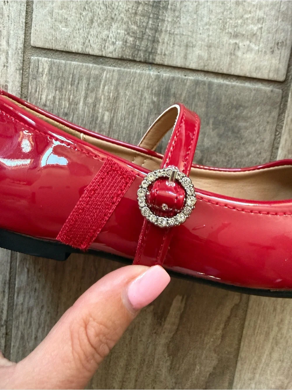 Girls' Red dress shoes with Rhinestone Buckle